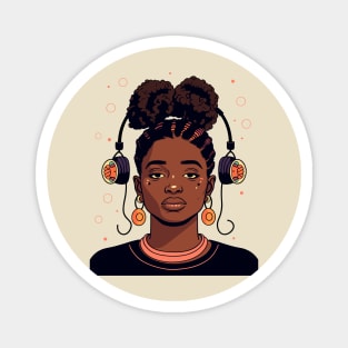 Nostalgic 90s Kid Black Girl with Headphones Illustration Magnet